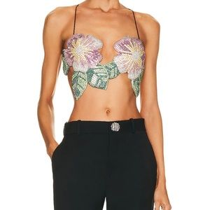 Area Embroidered Crystal Flower Top